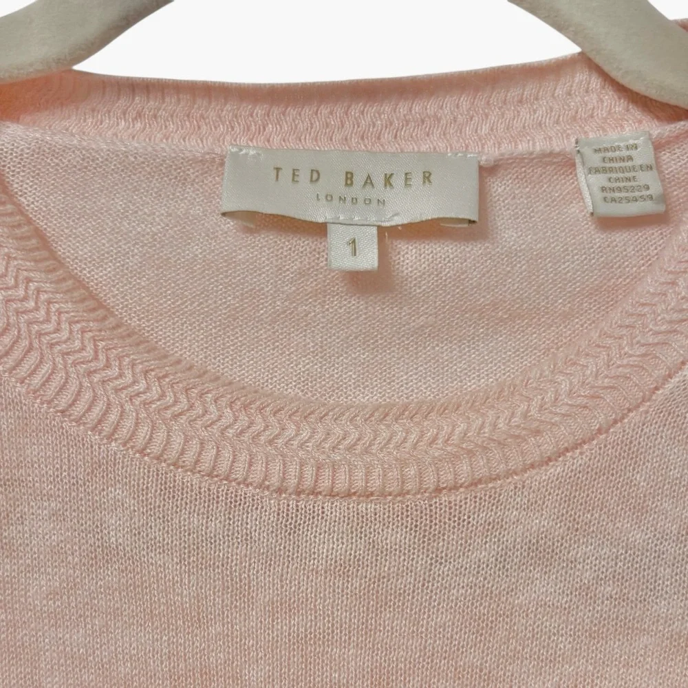 Ted Baker London Cotton Linen Blend Long Sleeve peach Jumper Pullover Sweater